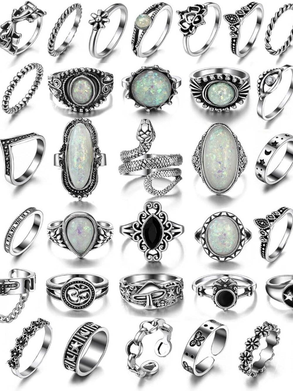 Vintage Silver Knuckle Rings Set For Women Men, Chunky Rings Aesthetic Snake Gru
